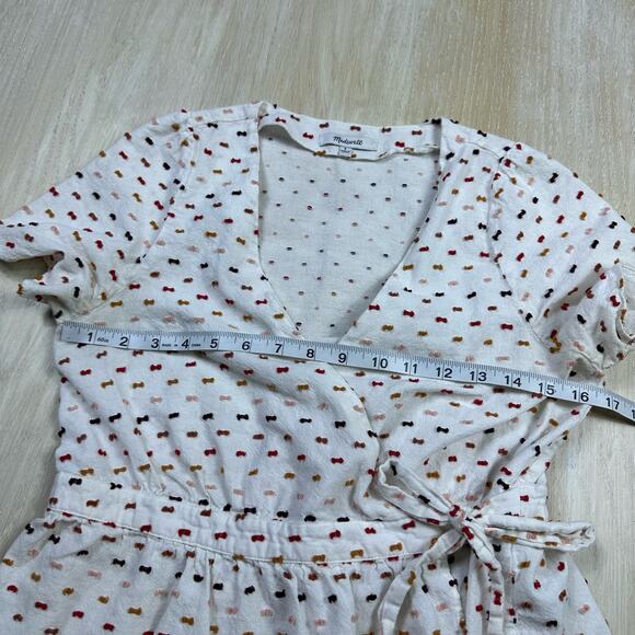 Madewell Ivory Clipdot Ruffle Hem Side Tie Wrap Textured Short Sleeve Top Small - Picture 9 of 12